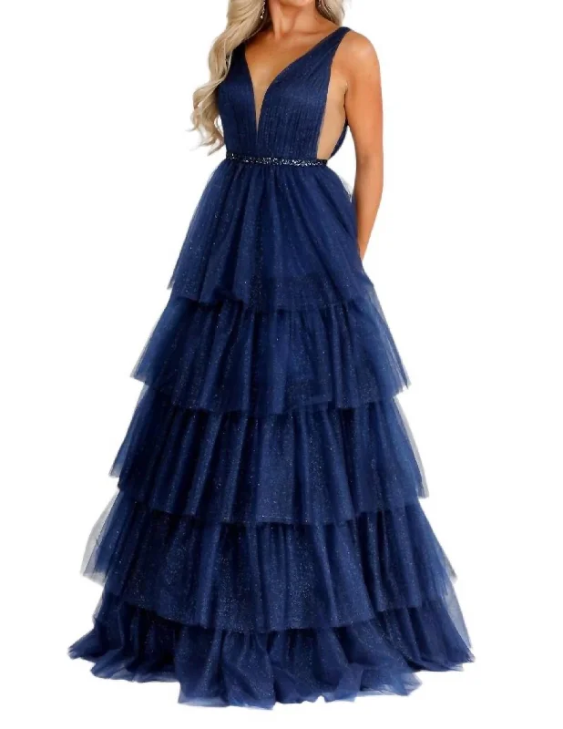Bargain Prices Tulle Long Prom Dress In Navy