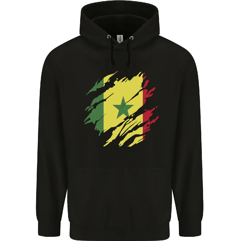 Quick Sale Torn Senegal Flag Senegalese Day Football Mens 80% Cotton Hoodie