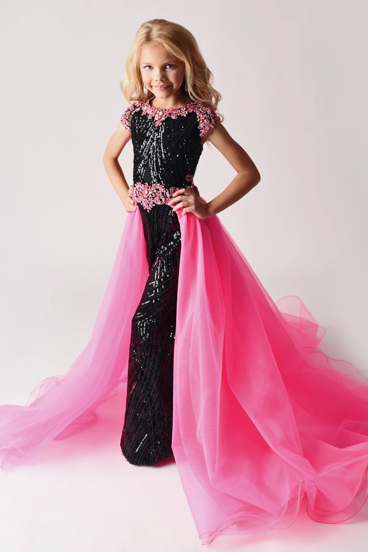 Reduced Prices Ava Presley 38026 Long Sequin Girls Jumpsuit Beaded sleeve Overskirt Fun Fashion Pageant