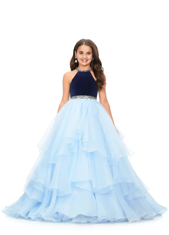 Super Sale Ashley Lauren Kids 8179 Girls Halter Ball Gown Pageant Dress with Handkerchief Skirt