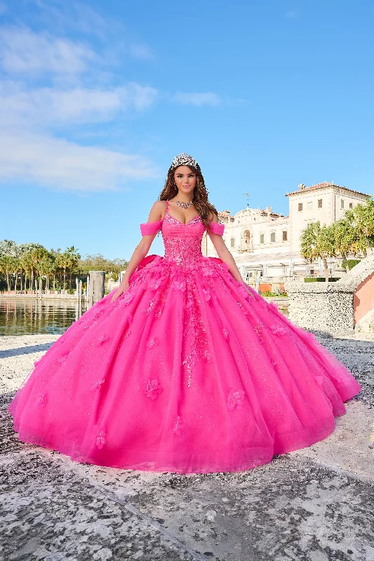 Today’s Deal Amarra 54204 Size 0 hot Pink Quinceanera Dress Train Long Sleeve Bow Flowers Sequins Ballgown off the Shoulder