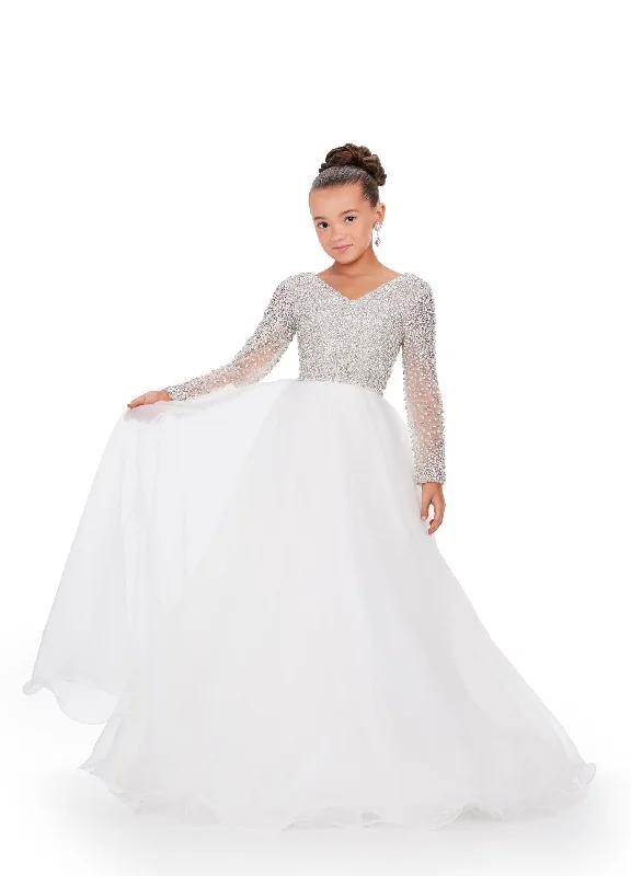 Year-End Sale Ashley Lauren Kids 8271 Girls Crystal Long Sleeve A Line Pageant Dress Beaded Gown