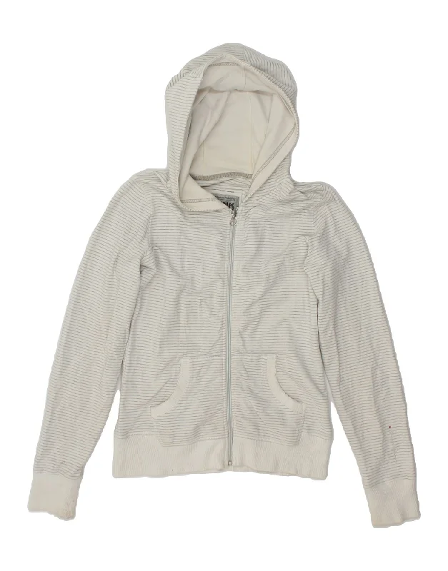 Best Bargains THINK PINK Womens Zip Hoodie Sweater UK 12 Medium  White Striped Cotton