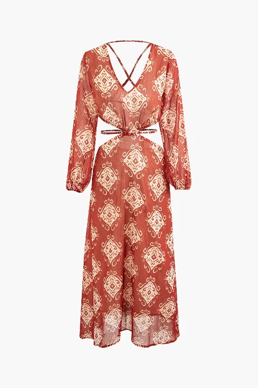 Weekend Flash Sale Abstract Print Cross Tie Backless Maxi Dress
