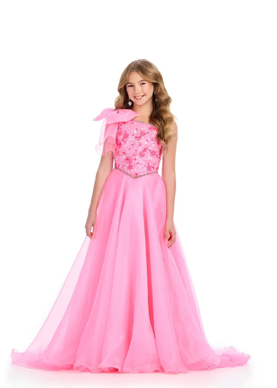 Early Bird Discount Ashley Lauren Kids 8300 Girls Beaded Pageant Dress Bow One Shoulder A Line Ballgown