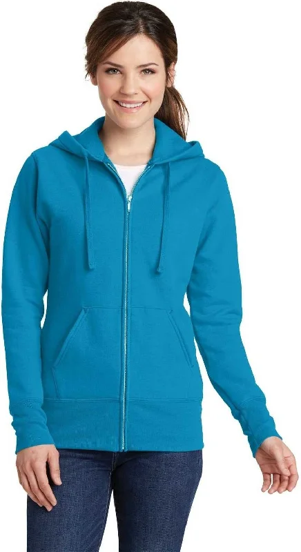Clearance Sale Port & Company LPC78ZH Ladies Core Fleece Full-Zip Hooded Sweatshirt - Neon Blue