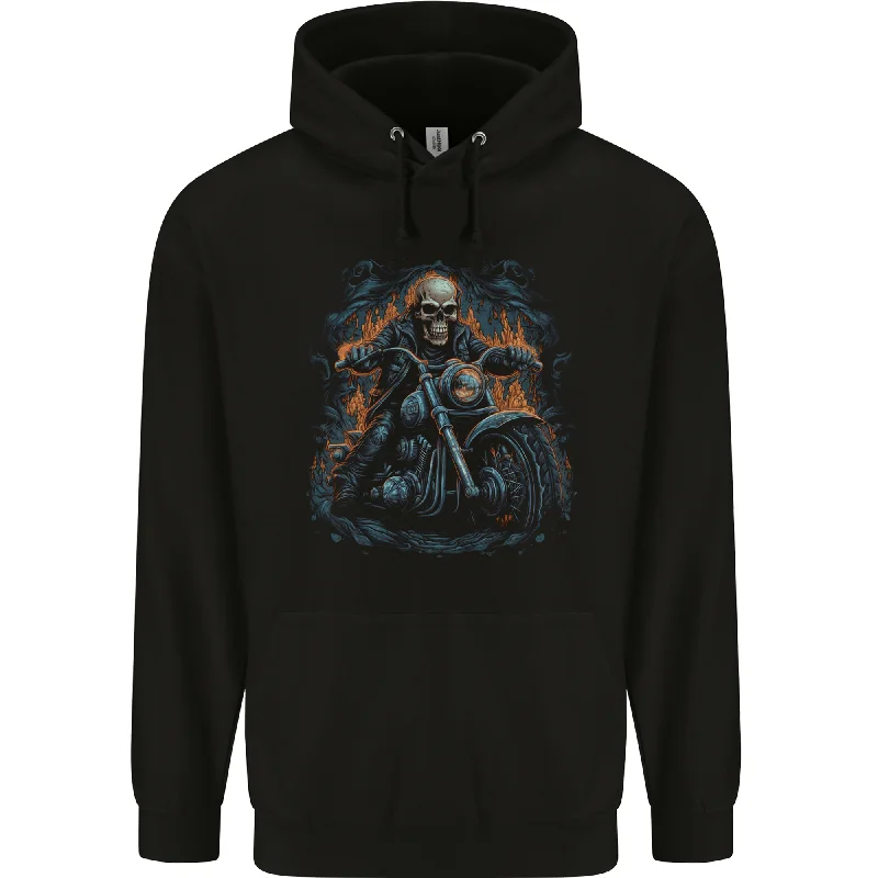 Deep Discounts Skull Biker Motorcycle Motorbike Grim Reaper 12 Mens 80% Cotton Hoodie