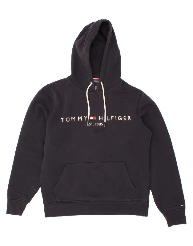 Stock Up and Save TOMMY HILFIGER Womens Graphic Hoodie Jumper UK 14 Medium Navy Blue Cotton