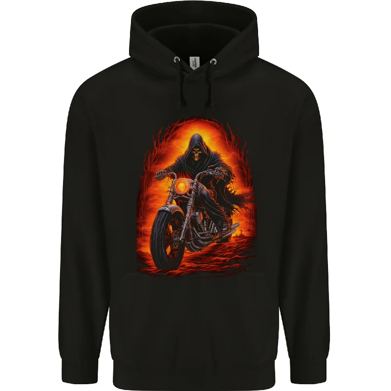 Price Cut Skull Biker Motorcycle Motorbike Grim Reaper 9 Mens 80% Cotton Hoodie