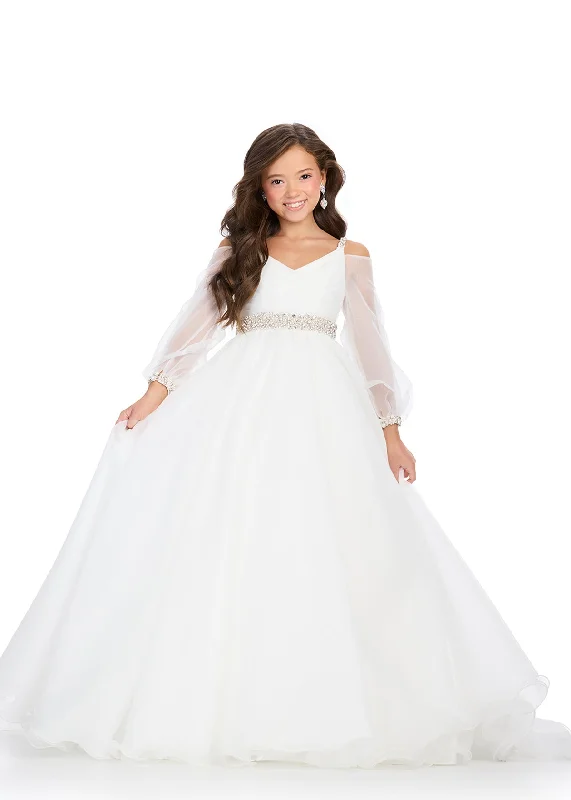 Price Break Ashley Lauren Girls 8273 Organza long sleeve ballgown Pageant Dress off the shoulder Formal Kids