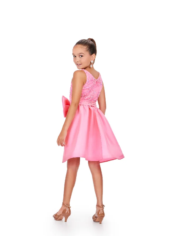 Super Sale Ashley Lauren 8266 Short embellished Dress with Taffeta Overskirt with Bow