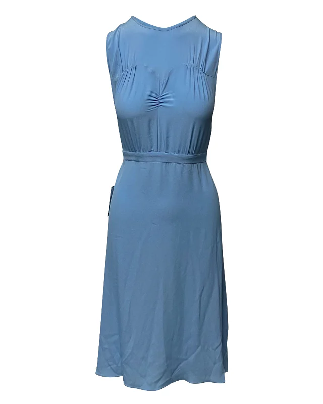 Super Deal N°21 Midi Dress with Large Back Ribbon in Blue Acetate