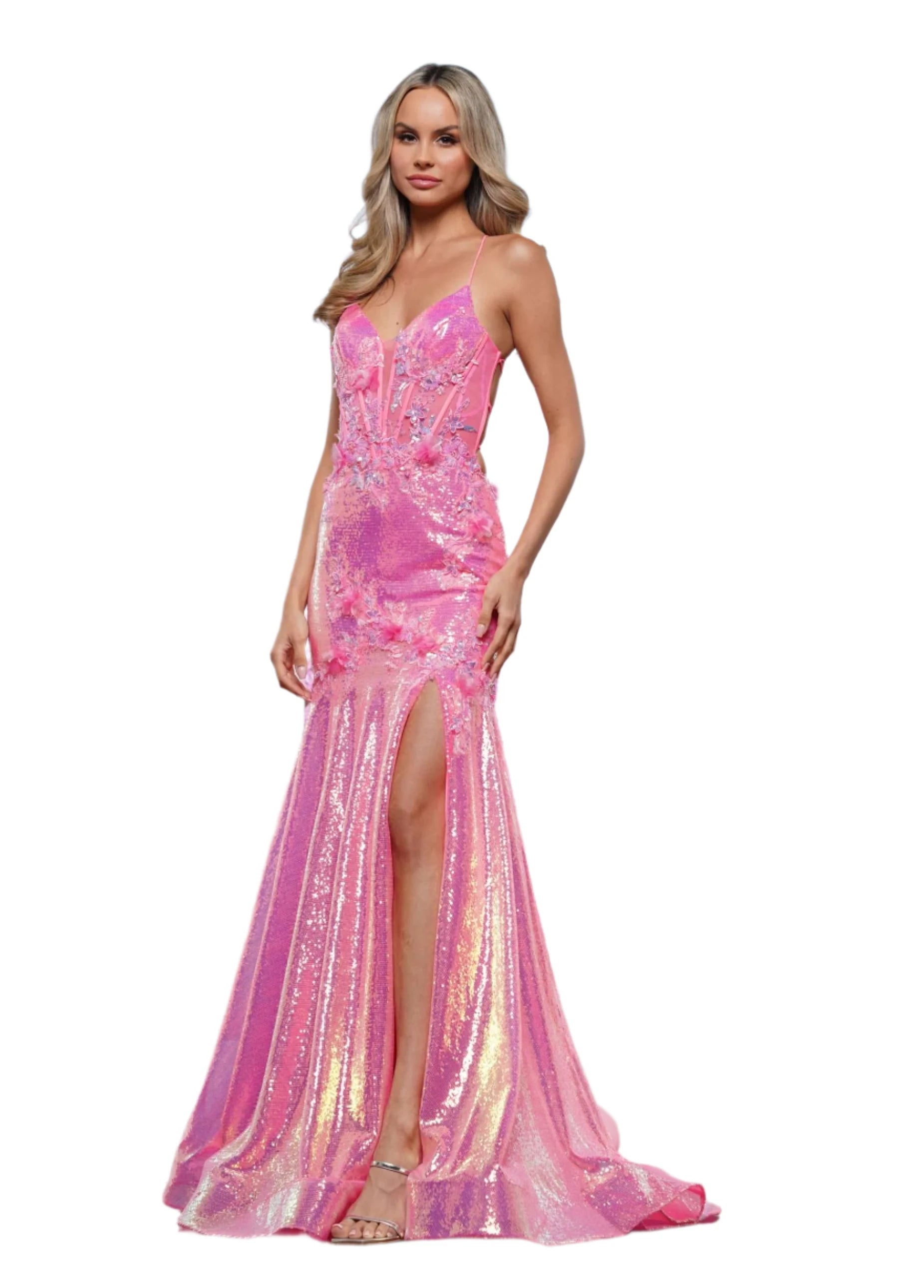Special Savings Colors Dress 3540 Size 12 Hot Pink Sheer Sequin Mermaid Corset Prom Dress Slit Pageant Gown Backless