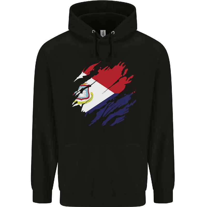 Online Only Torn Flag Saint Martin Mens 80% Cotton Hoodie