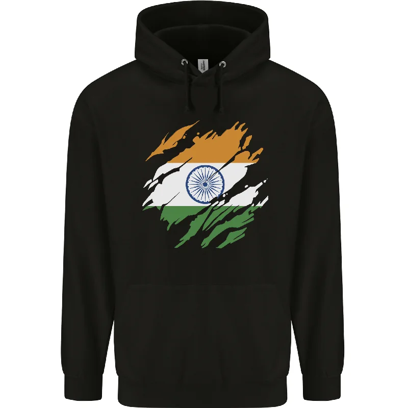Weekend Deal Torn India Flag Indian Day Football Mens 80% Cotton Hoodie