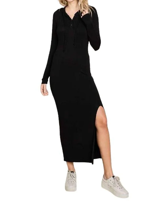 Exclusive Savings Diana Side Slit Hooded Maxi Dress In Black