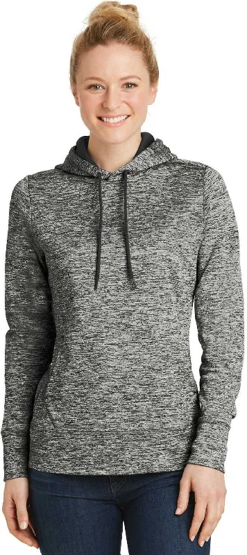 Closeout Sale Sport-Tek LST225 Ladies PosiCharge Electric Heather Fleece Hooded Pullover - Black Electric