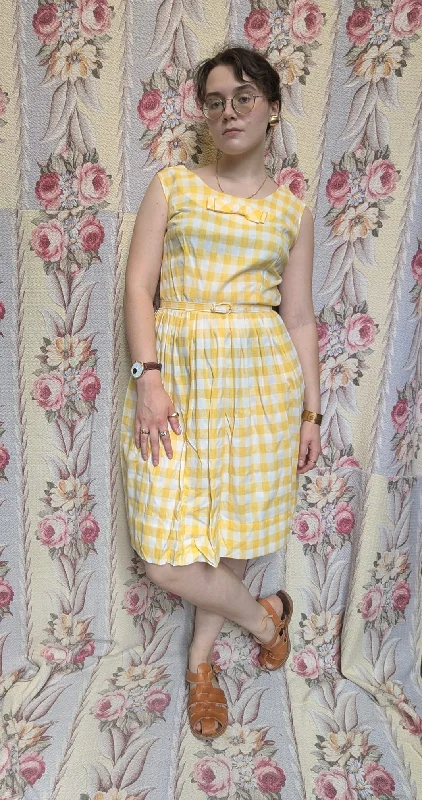 Hurry In Vintage 1950s Yellow Gingham Dress