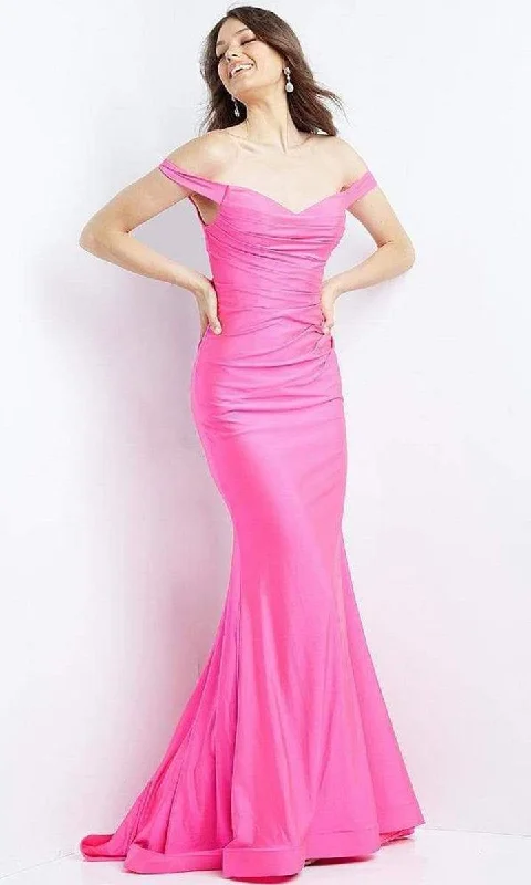 Great Deals Jovani JVN07639 Size 14 Fuchsia Long Fitted off the shoulder Prom Dress Evening Gown Ruched Formal Gown