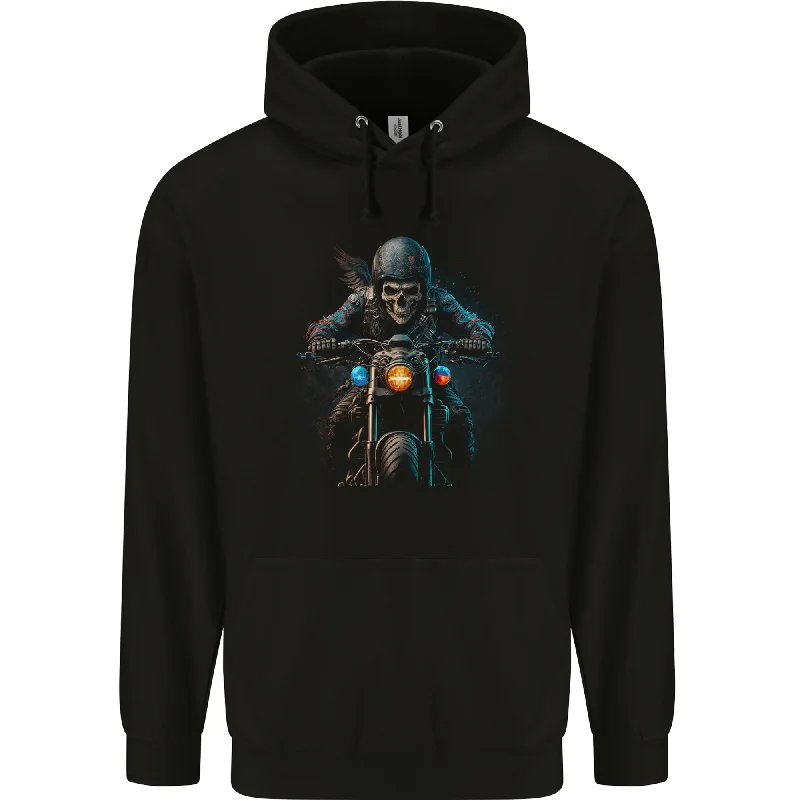 Final Clearance Skull Biker Motorcycle Motorbike Grim Reaper 2 Mens 80% Cotton Hoodie