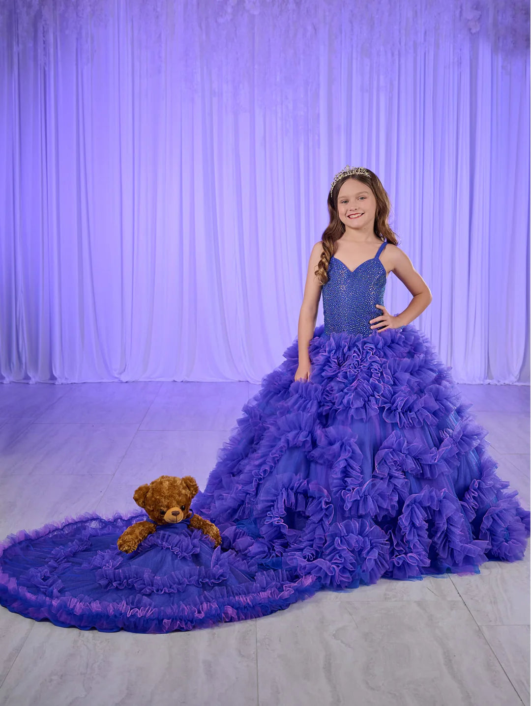 Unbeatable Prices Tiffany Princess 80023MQ Size 12 Royal Purple Girls Ruffle Pageant Dress Corset Ball Gown Formal Crystal bodice