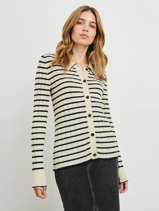 Steals and Deals Aurelia Cardigan - Ivory Navy Stripe