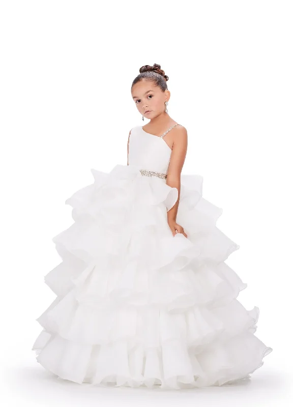 Holiday Sale Ashley Lauren Kids 8217 Size 12 Ivory Long Ruffle Layer Girls Pageant Ballgown Bow Crystal Belt Gown