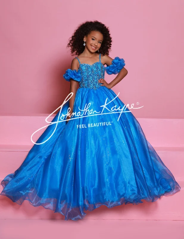 Bonus Savings Sugar Kayne C359 Size 4 Capri Blue Girls Pageant Ballgown Dress Puff Sleeves Glitter Tulle Organza Shimmer