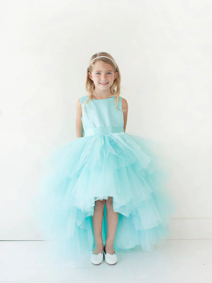 Early Access Tip Top 5658 Size 10 Aqua Girls Layered Tulle High Low Skirt Formal Dress Satin Formal Gown Flower Girl