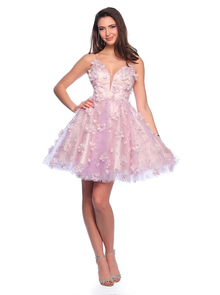 Price Rollback Dave & Johnny 11751 Size 0 Lilac A Line 3D Flower Homecoming Dress shimmer Cocktail Gown Sheer