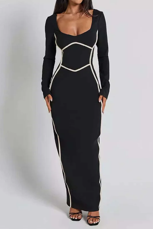 Fantastic Offers Solid Contrast Binding Slit Maxi Dress