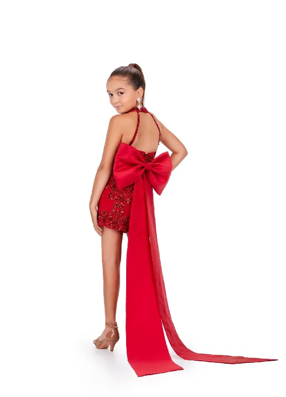 Limited Time Offer Ashley Lauren Kids 8231 Fully Beaded Halter Neckline Oversized Removable Bow Romper