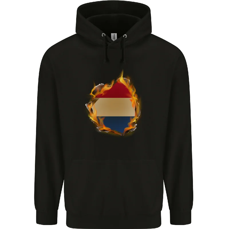 Factory Direct Sale The Dutch Flag Fire Effect Holland Mens 80% Cotton Hoodie