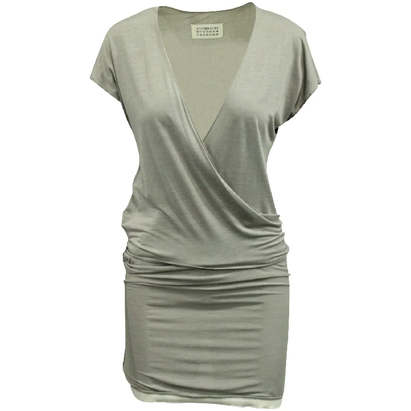 Special Discount Maison Margiela Wrap Mini Dress in Grey Viscose