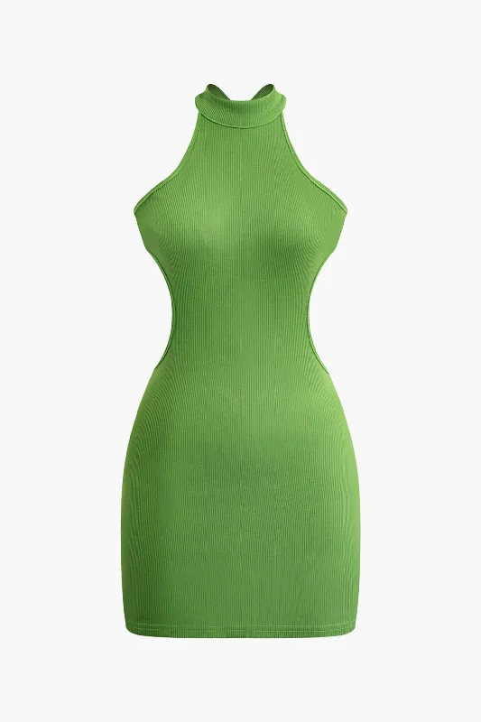 Special Discount Cross Backless Mock Neck Tank Mini Dress
