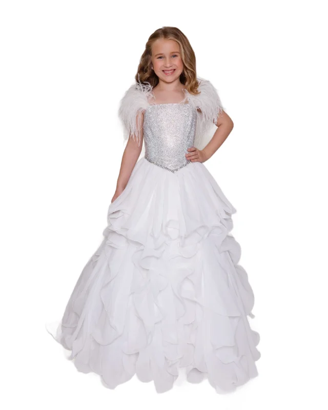Act Fast Ava Presley 38039 Feather Crystal Girls Pageant Dress Ruffle A Line Skirt Ball Gown