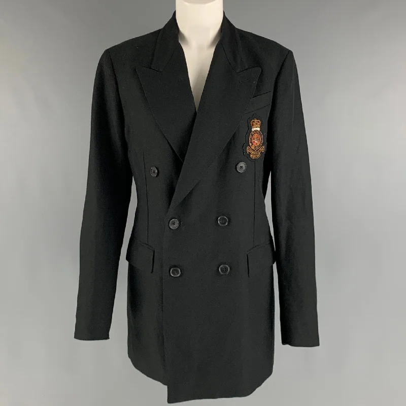 Exclusive Deal POLO by RALPH LAUREN Size 10 Black Linen Viscose Double Breasted Coat Exclusive Deal POLO by RALPH LAUREN Size 10 Black Linen Viscose Double Breasted Coat