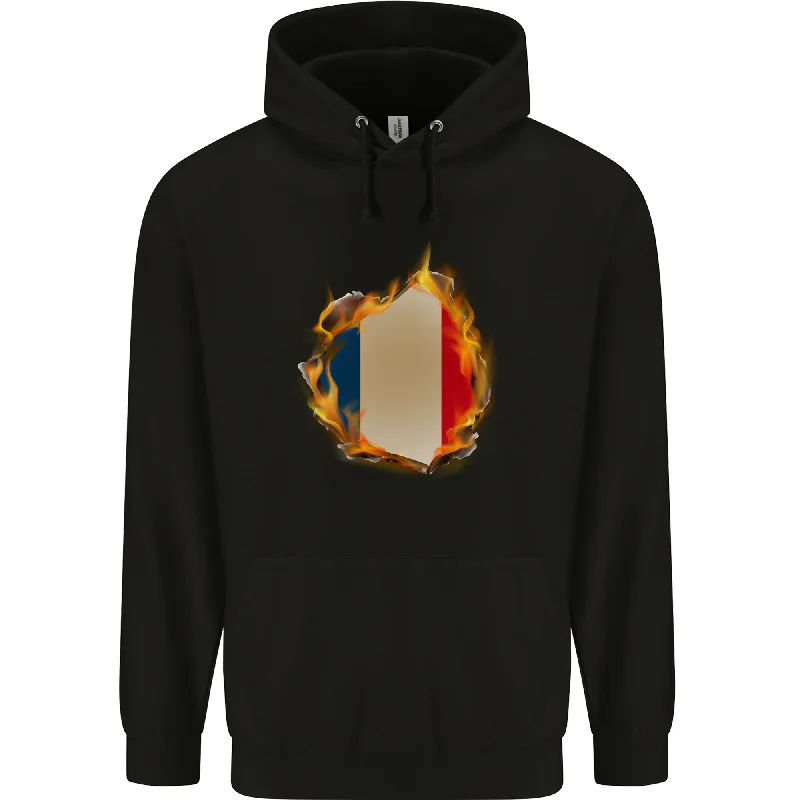 Savings Spectacular The French Tricolour Flag Fire France Mens 80% Cotton Hoodie