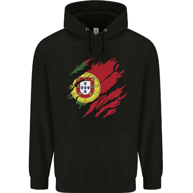 Limited Availability Torn Portugal Flag Portuguese Day Football Mens 80% Cotton Hoodie