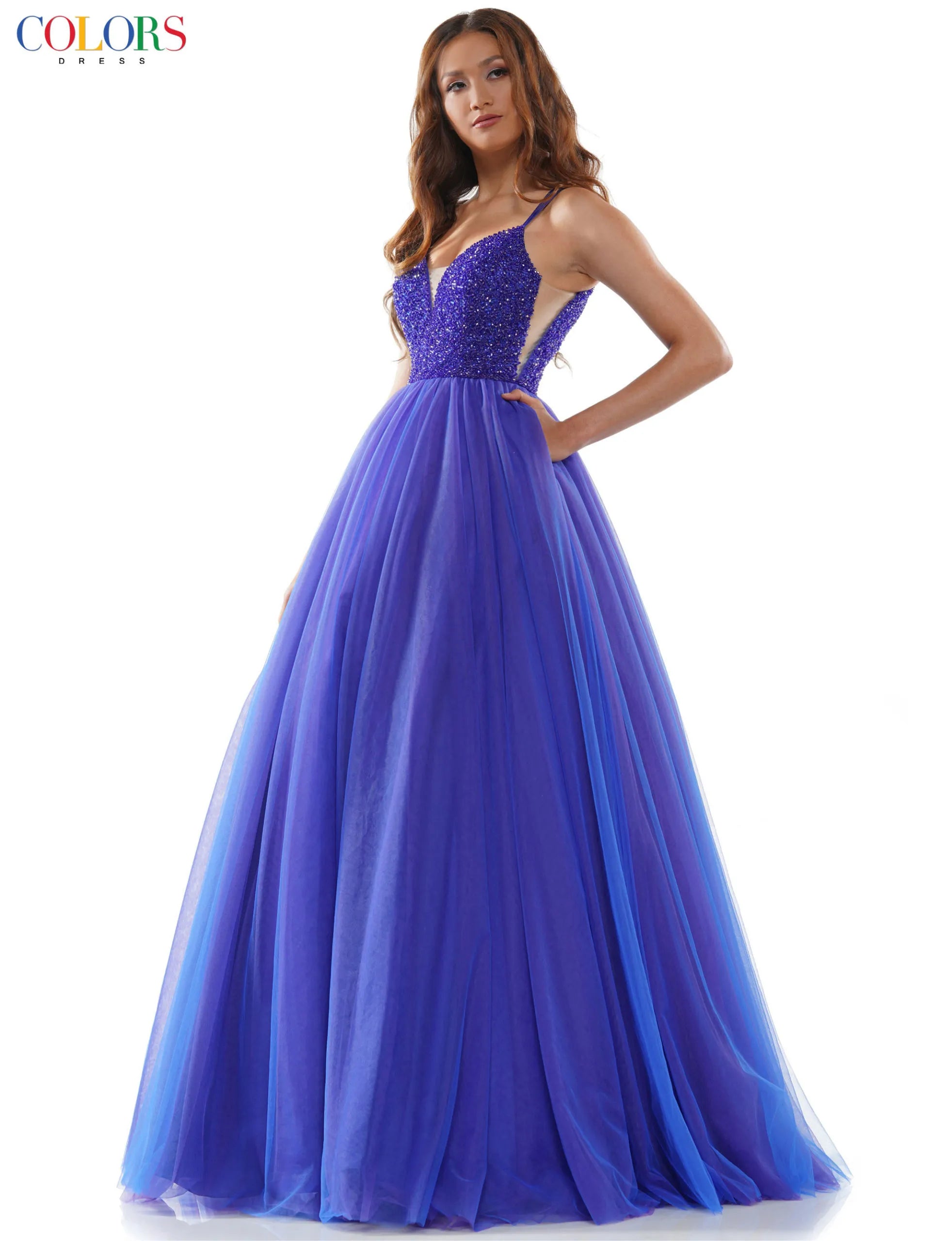 Today's Special Colors 2382 Size 2 Royal Purple  Long Tulle Ballgown Crystal V Neck Prom Dress Open Corset Back Formal Gown