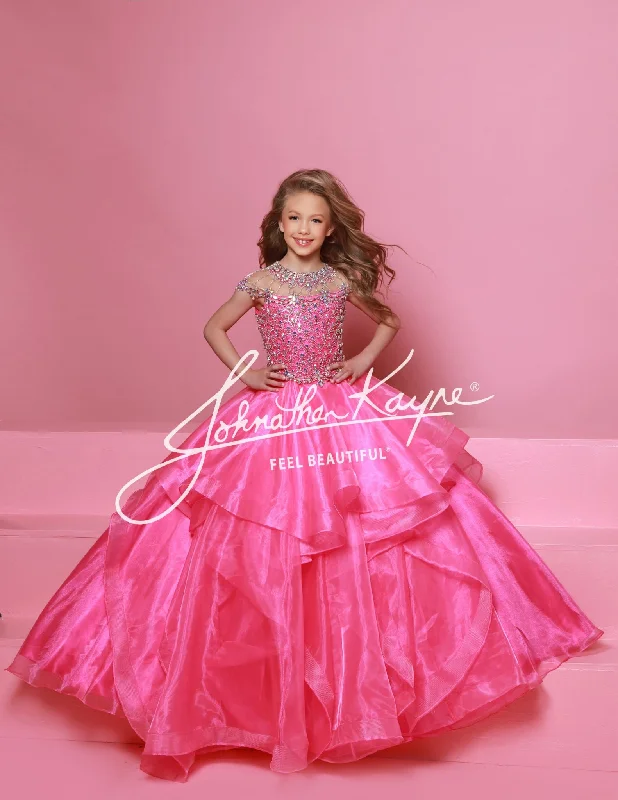 Sale Event Sugar Kayne C354 Girls Pageant Ballgown Dress Crystal Bodice Layered Organza Skirt Cap sleeve
