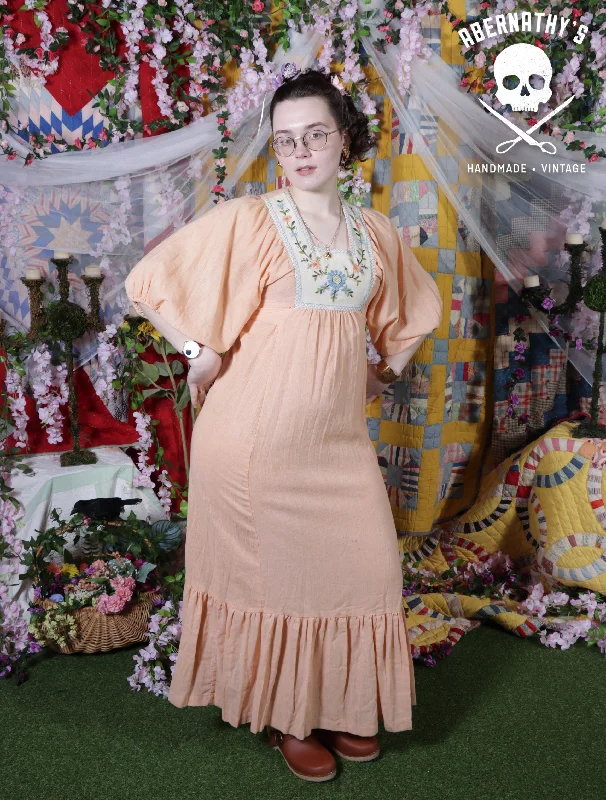 Price Rollback Vintage 1970s Peach Linen Maxi Dress