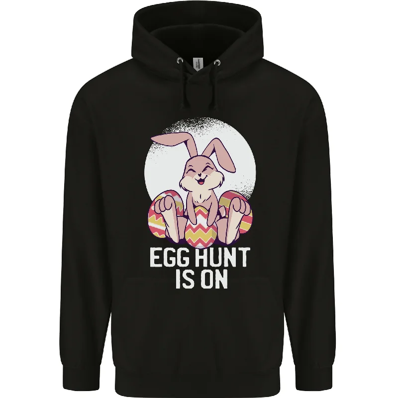 Closeout Sale The Egg Hunt is on Funny Easter Rabbit Bunny Mens 80% Cotton Hoodie