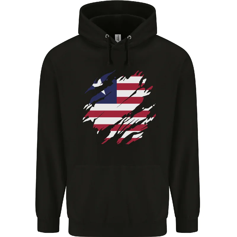 Final Sale Torn Liberia Flag Liberian Day Football Mens 80% Cotton Hoodie