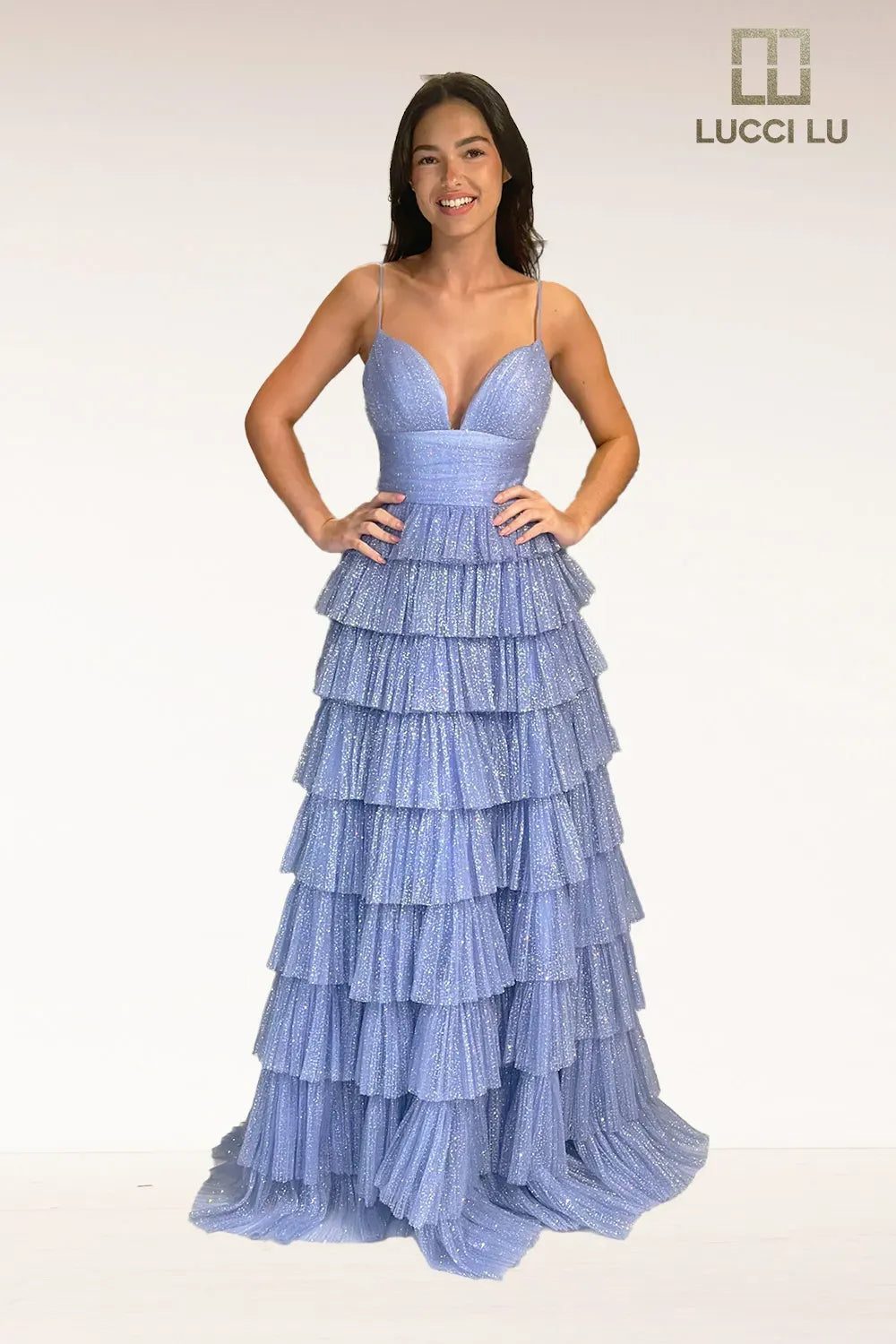 Amazing Deals Lucci Lu 1342 Size 12 Lilac A Line Glitter Layer Tulle Prom Dress V neck Ballgown Formal Gown Ruffle Amazing Deals Lucci Lu 1342 Size 12 Lilac A Line Glitter Layer Tulle Prom Dress V neck Ballgown Formal Gown Ruffle