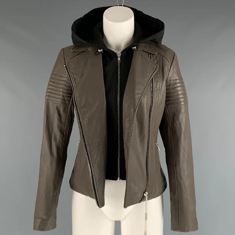 Exclusive Savings SOIA & KYO Size XS Grey Black Leather Mixed Materials Hooded Jacket