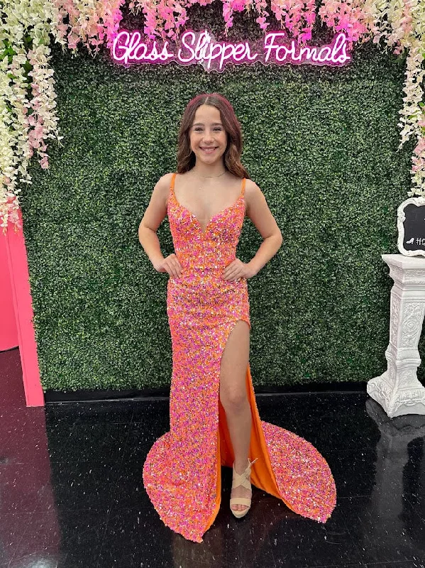 Big Discounts Lucci Lu 1291 Size 2 Orange Sequin High Slit Cutout Back Prom Dress Corset V Neck Formal Gown Big Discounts Lucci Lu 1291 Size 2 Orange Sequin High Slit Cutout Back Prom Dress Corset V Neck Formal Gown