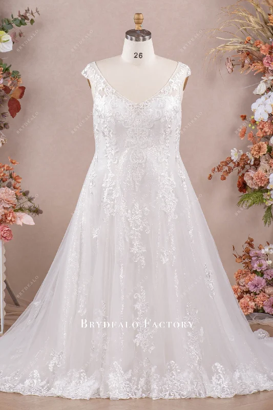 Weekend Special Plus Size Beaded Lace Sparkly Tulle A-line Wedding Dress