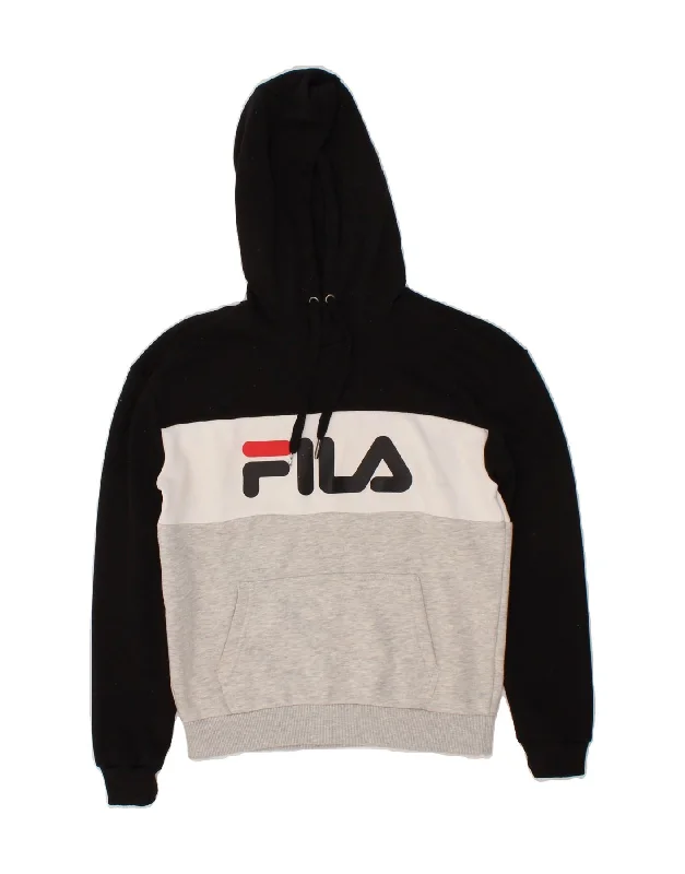 Savings Spectacular FILA Womens Oversized Graphic Hoodie Jumper UK 6 XS Black Colourblock
