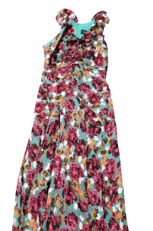 Take Advantage Saloni Floral Ruffle Midi Dress in Multicolor Rayon